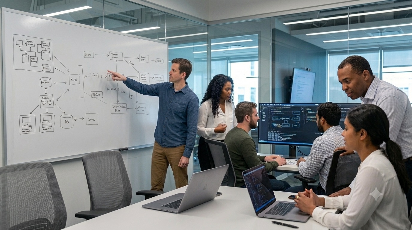 A Colaberry cohort working through an AI system design together